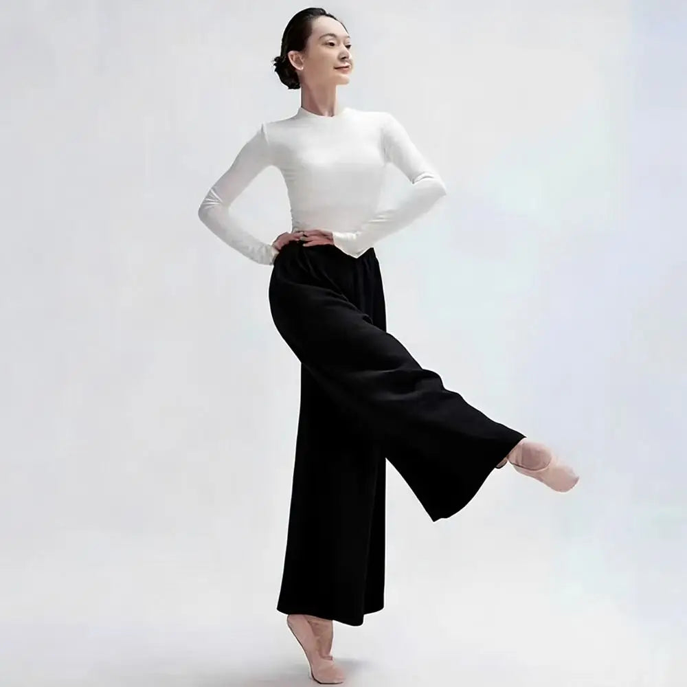 Women's Chiffon Wide Leg Dance Pants – Elastic Waist Yoga Trousers Wide Leg Dance Pants Nixie