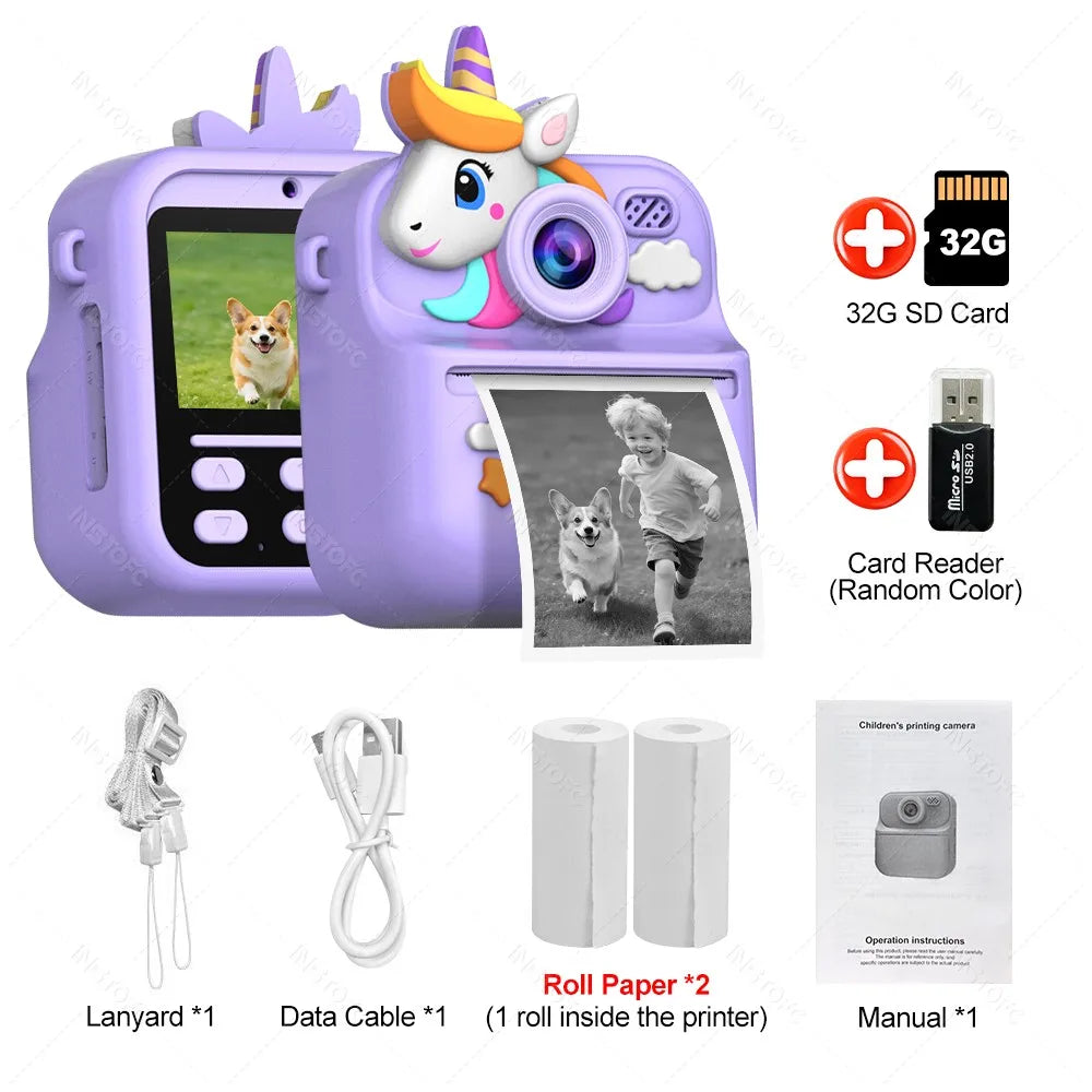 Kids Digital Camera with Thermal Printer – HD 1080P & 32GB Kids Digital Camera Nixie Purple Set 32G SD