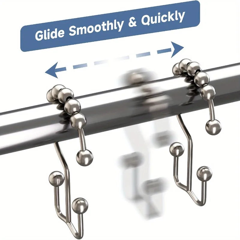 Stainless Steel Shower Curtain Hooks Roller Ball Double-Sided Rings Shower Curtain Hooks Nixie