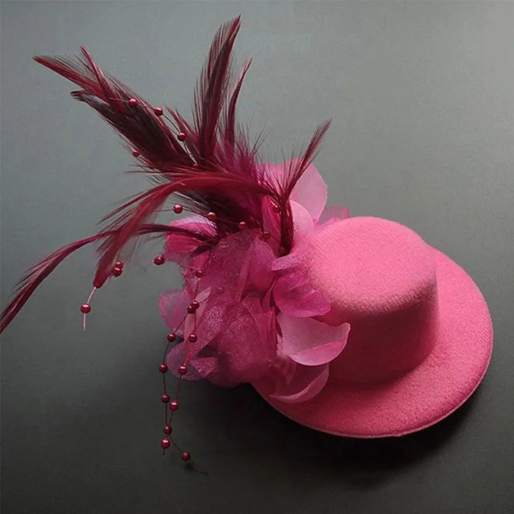 Kids Fascinator Hat 13cm Feather Flower Pillbox Hair Clip