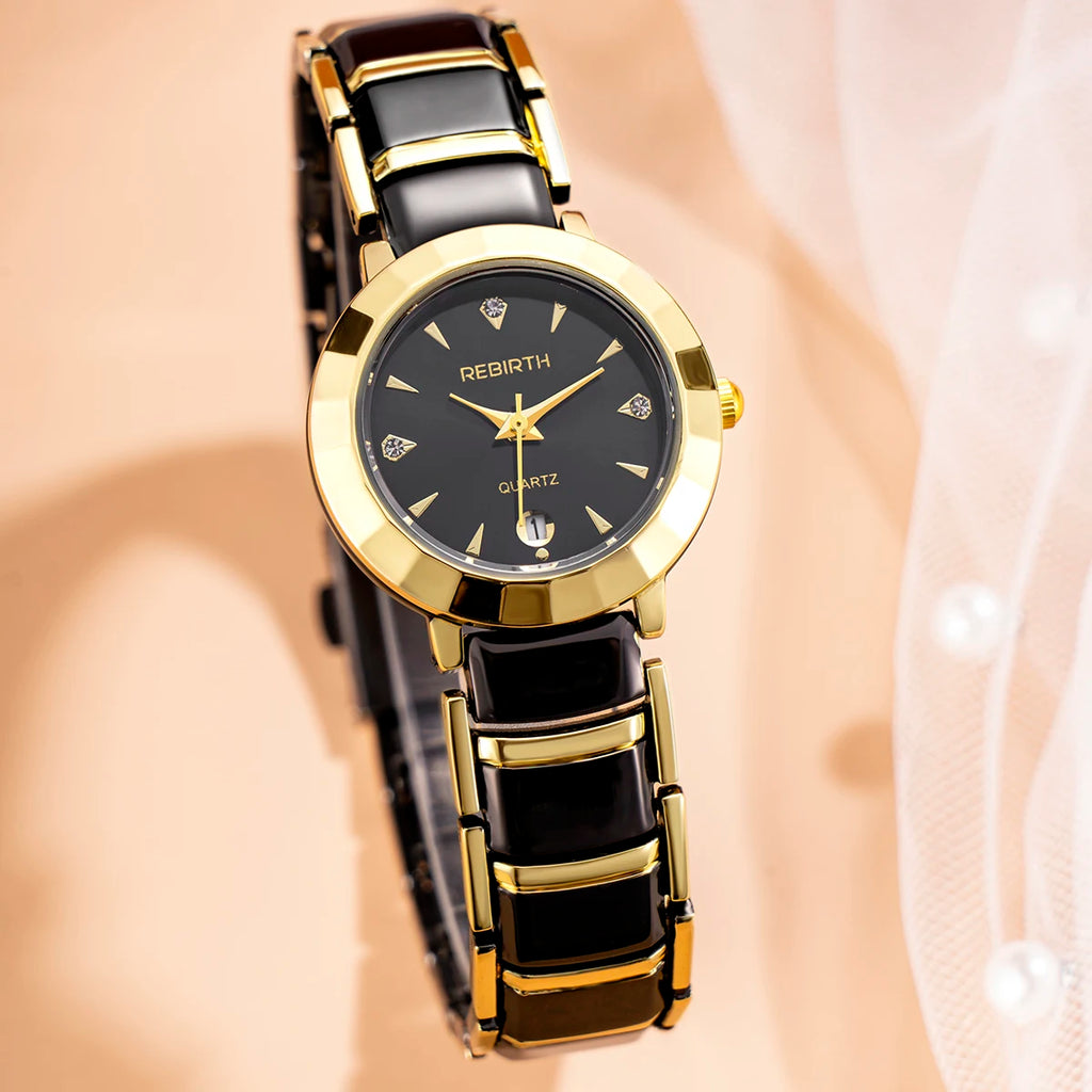 REBIRTH Women's Elegant Quartz Watch with Calendar Display Women's Quartz Watch Nixie