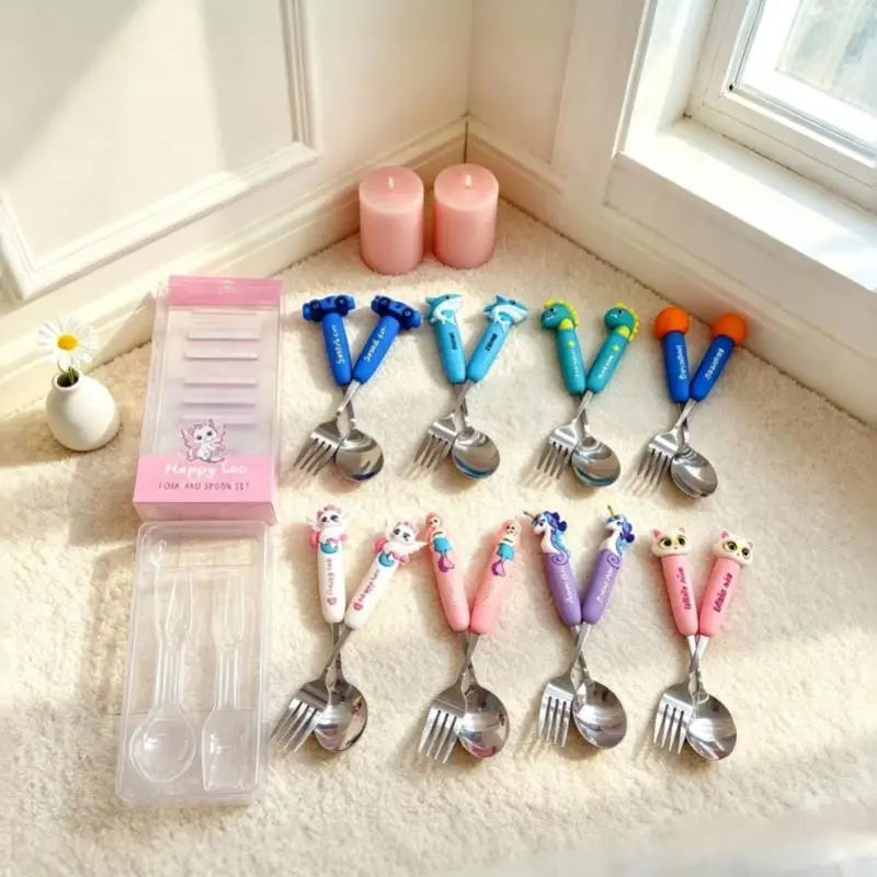 Kids Cartoon Fork & Spoon Set – Safe Stainless Steel Toddler Cutlery Toddler Cutlery Set Nixie