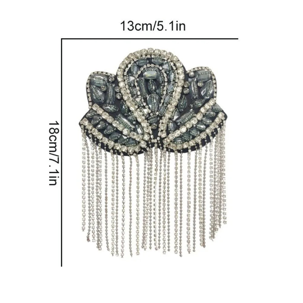 Rhinestone Tassel Epaulet – Sparkling Beaded Shoulder Patch Shoulder Embellishment Nixie