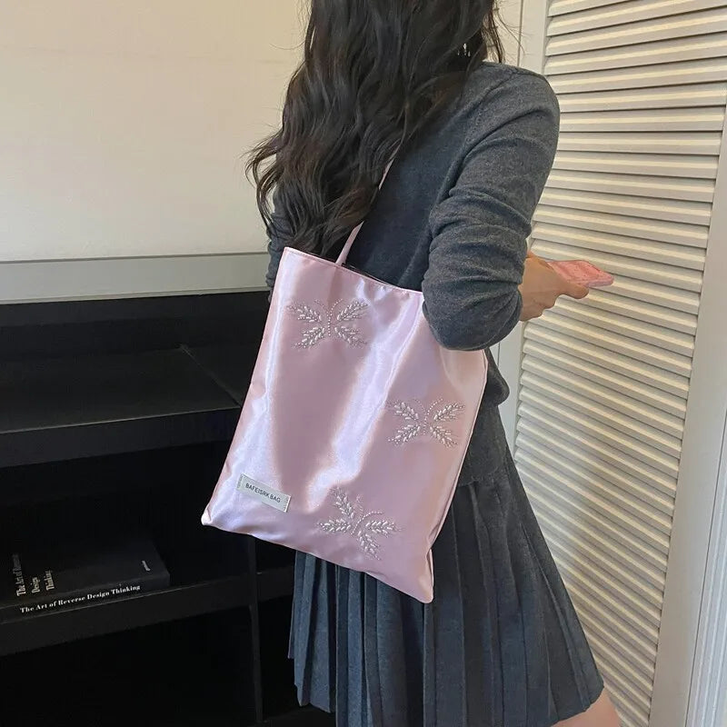 Butterfly Flower Embroidered Canvas Tote Bag – Large Shoulder Embroidered Tote Bag Nixie