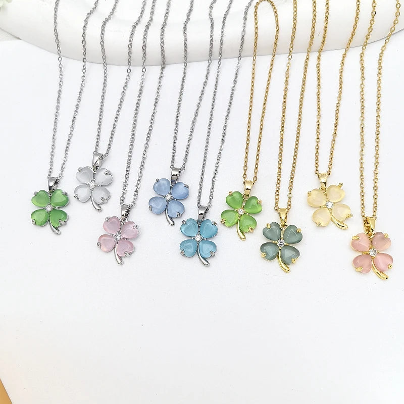Cat's Eye Four-Leaf Clover Pendant Necklace for Women Pendant Necklace Nixie