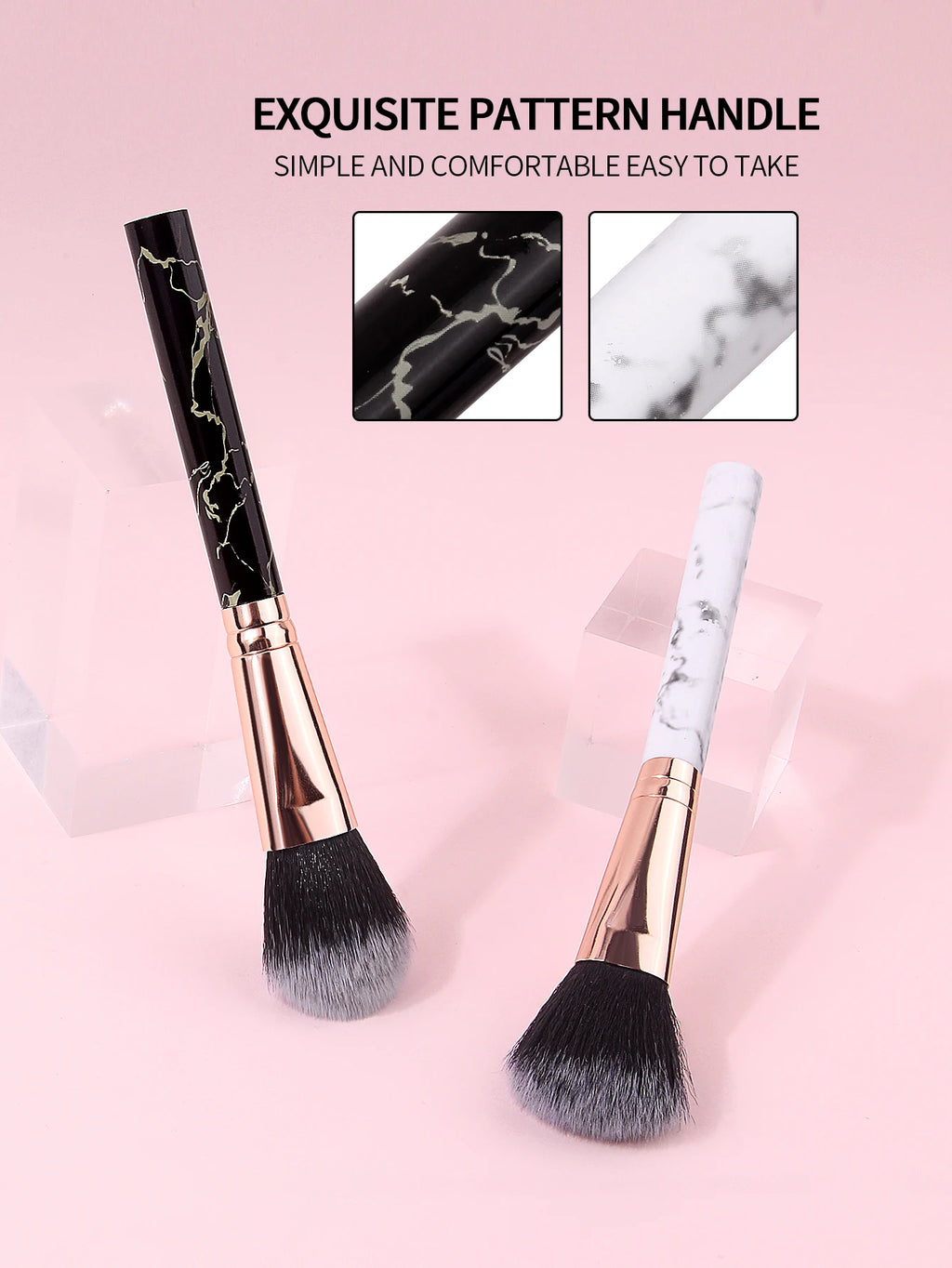 2Pcs Marble Handle Blush Brushes – Soft Fluffy Face Makeup Makeup Brush Set Nixie