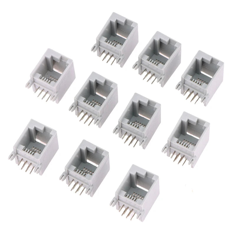 10PCS RJ11 PCB Socket 4P4C 6P6C 6P4C Curved Pin Female Jack Connector PCB Telephone Connector Nixie 623PCB -6P6C