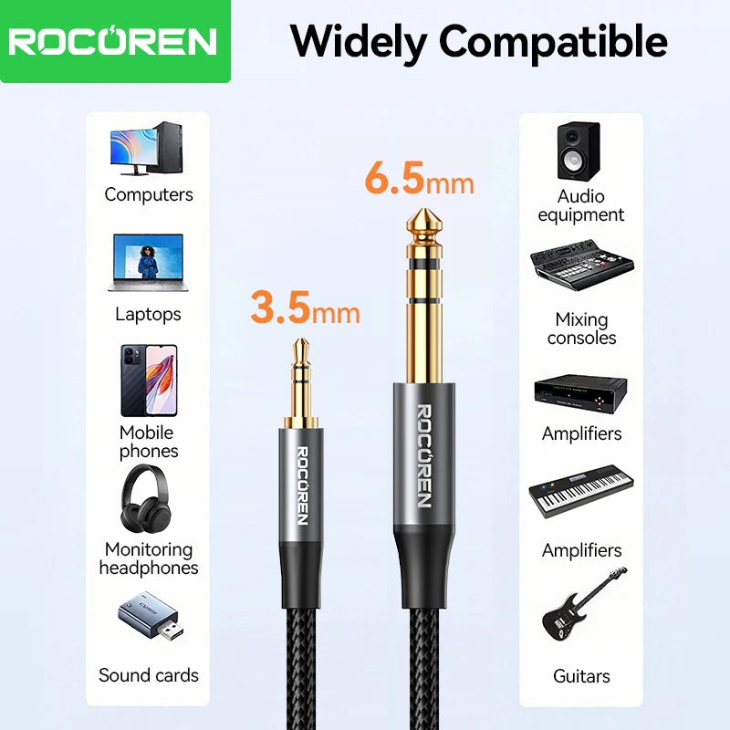 Rocoren 3.5mm to 6.5mm Male AUX Audio Jack Cable Adapter AUX Audio Cable Nixie
