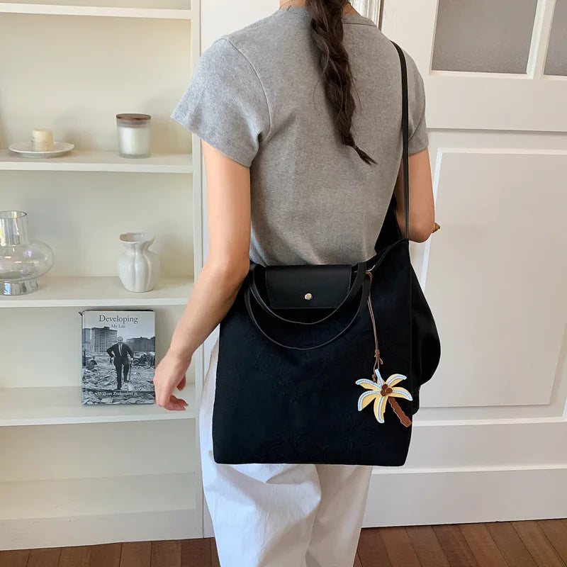 Chinese-Style Embossed Canvas Shoulder Bag for Women | Nixie Shoulder Bag Nixie
