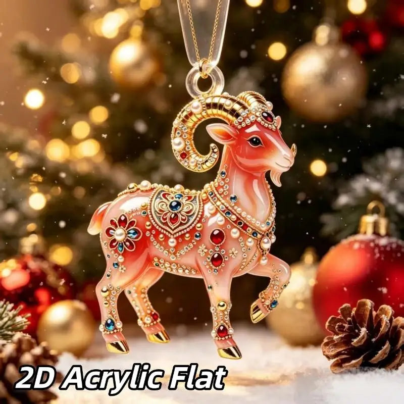 Acrylic Chinese Zodiac Goat Ornament – Red Gold Lunar New Year