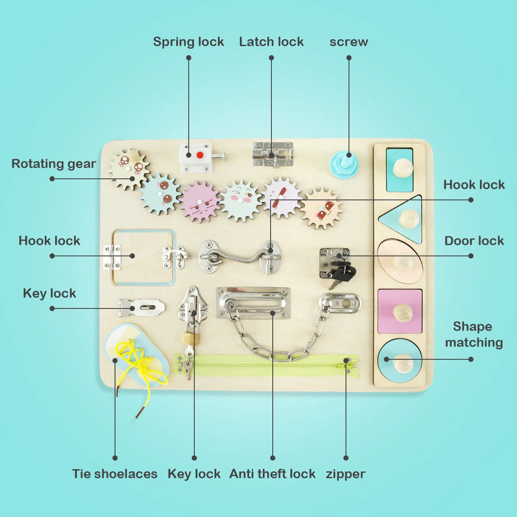 Montessori Busy Board Wooden Sensory Toy for Toddlers 1-3Y Montessori Busy Board Nixie