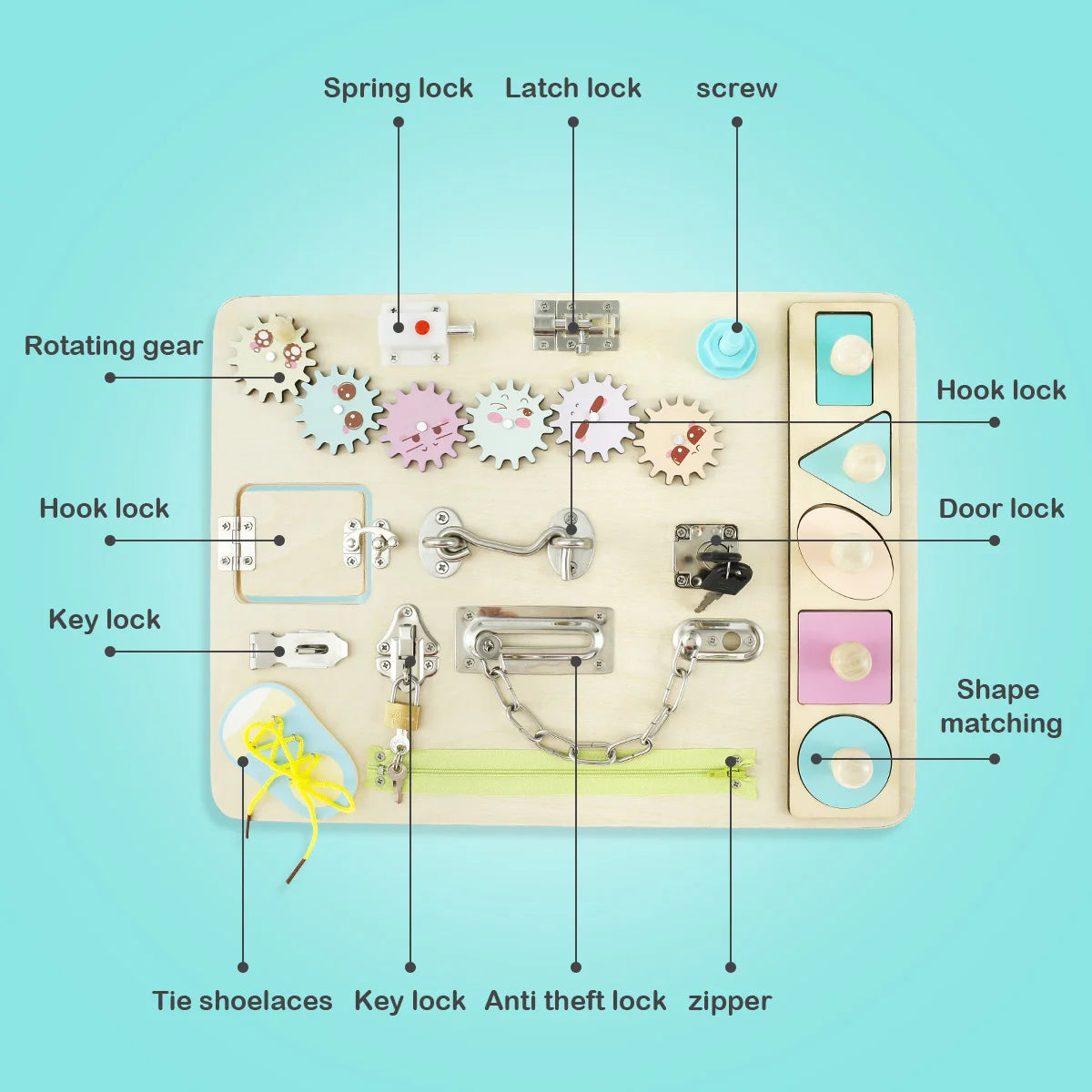 Montessori Busy Board Wooden Sensory Toy for Toddlers 1-3Y Montessori Busy Board Nixie