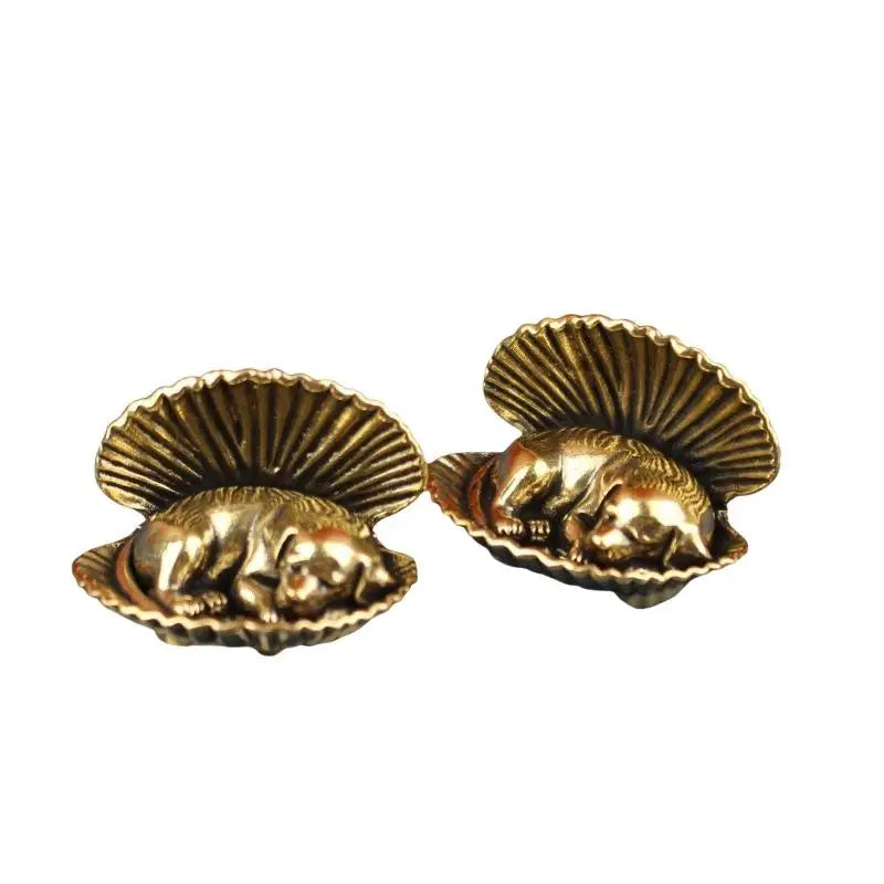 Alloy Mini Dog Figurine Vintage Bronze Clamshell Ornament Decorative Figurine Nixie