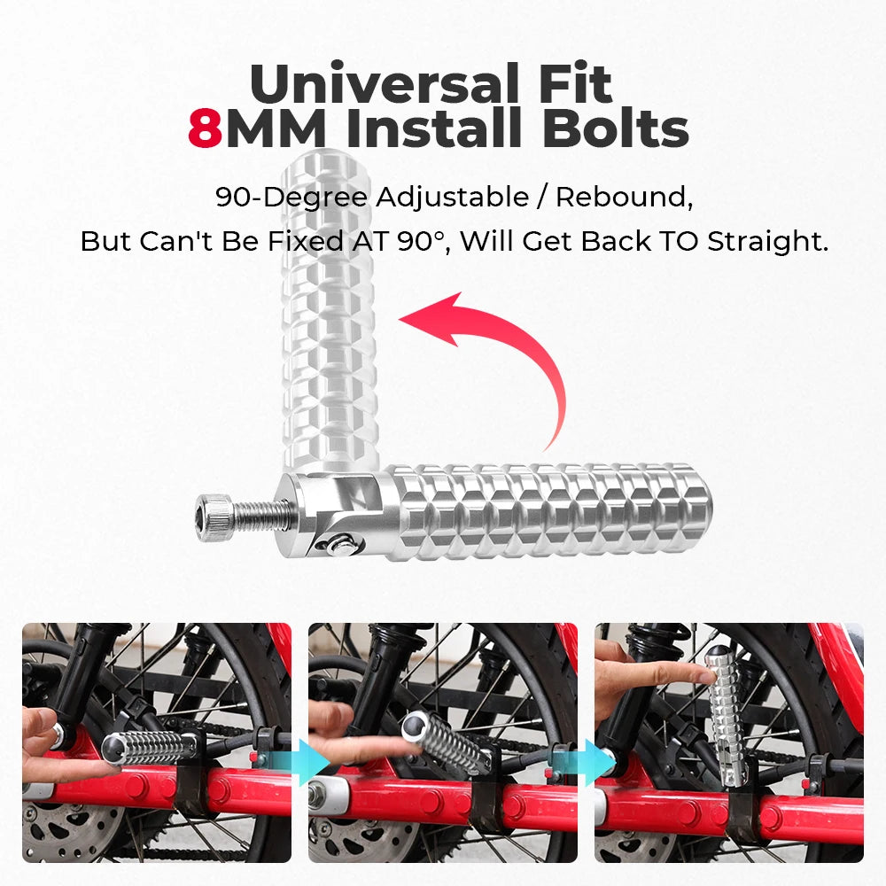 KEMITOUR 8MM Universal Aluminium Motorcycle Foot Pegs Auto Rebound Motorcycle Foot Pegs Nixie