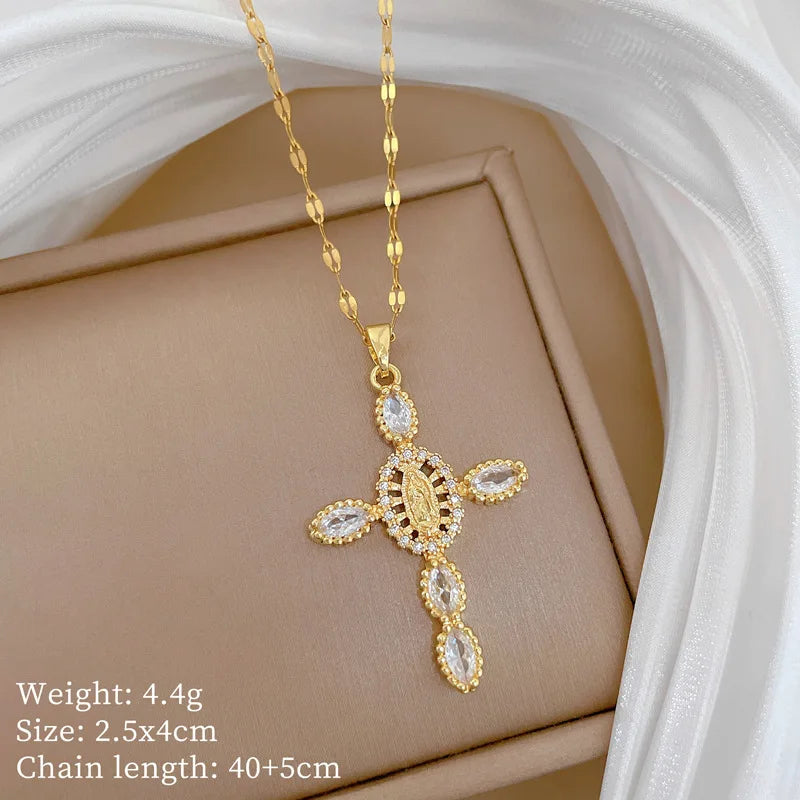 Women's Gold Cross Pendant Necklace – Stainless Steel Choker Pendant Necklace Nixie XL2606-625