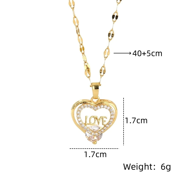 Women's Gold Heart Pendant Necklace | Zircon Clavicle Chain Pendant Necklace Nixie