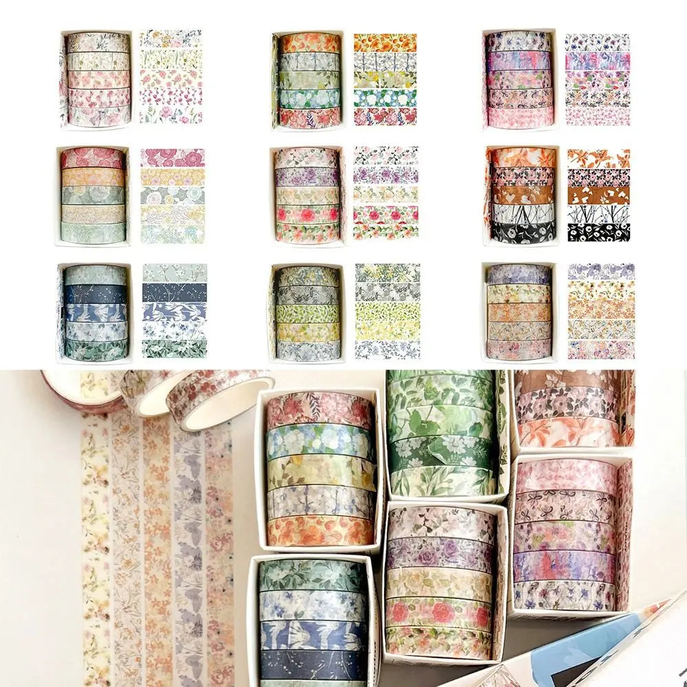 5-Roll Spring Flower Washi Tape Set – Multicolor DIY Scrapbooking