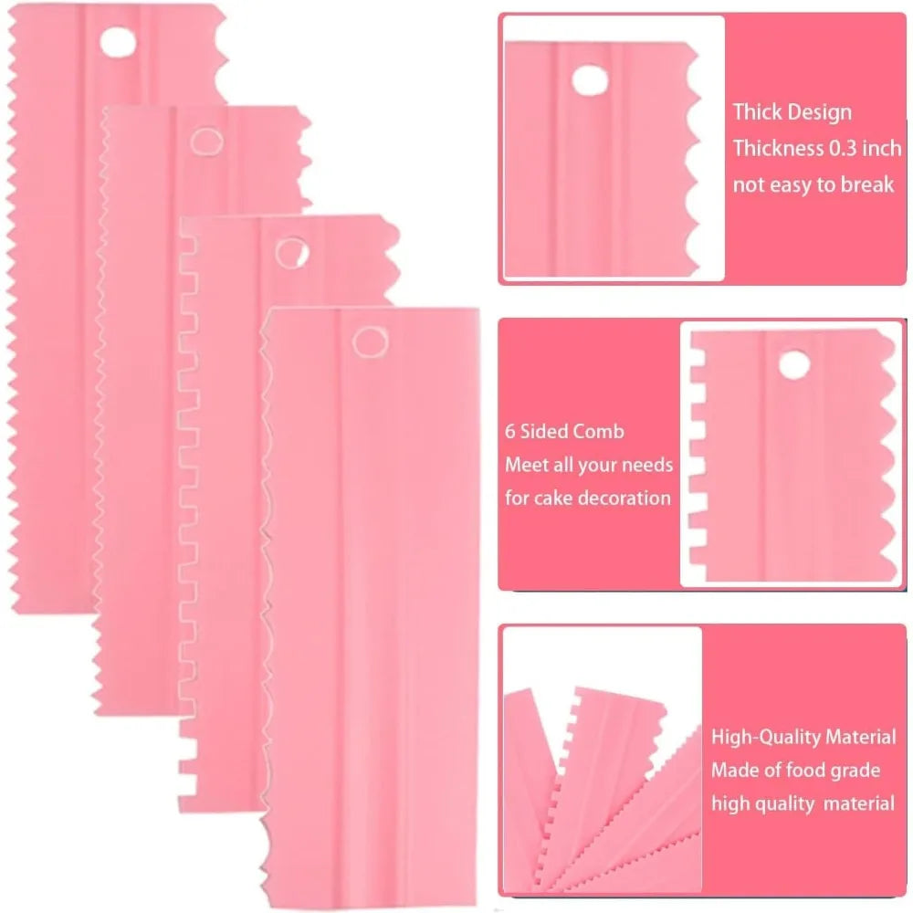 4Pcs Plastic Cake Scraper & Decorating Comb Set | Baking Tools