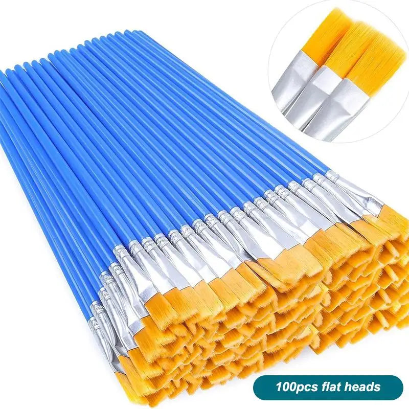 Nylon Paint Brush Set 30–110 Pcs | Round & Flat Art Brushes Art Paint Brush Set Nixie A5
