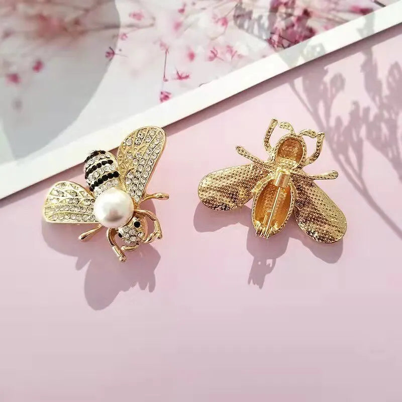 2PCS Bee Brooches Gold & Silver Imitation Pearl Corsage Pins Fashion Brooch Set Nixie
