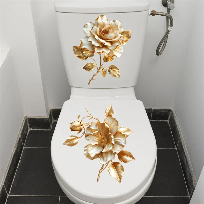 Golden Flower Toilet Sticker – Waterproof Self-Adhesive Decal Bathroom Decal Sticker Nixie