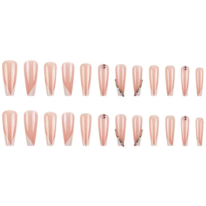 24Pcs Long Ballet French Press On Nails – White Acrylic Set Press On Nails Nixie