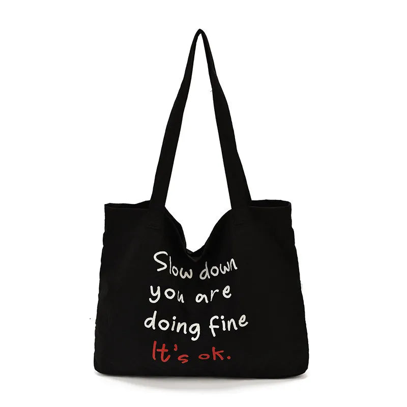 Korean Minimalist Letter-Print Nylon Tote Shoulder Bag Women Nylon Shoulder Tote Nixie