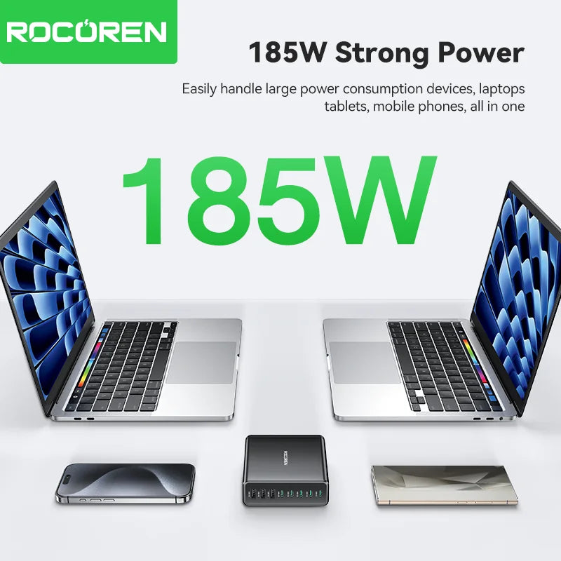 Rocoren 185W 8-in-1 Multi-Port Desktop Fast Charging Station Multi-Port Charging Station Nixie