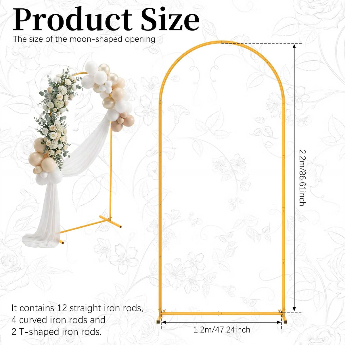 Gold Metal Wedding Arch Stand | Balloon Backdrop Frame Wedding Arch Stand Nixie M 1PC 1.2x2.2m