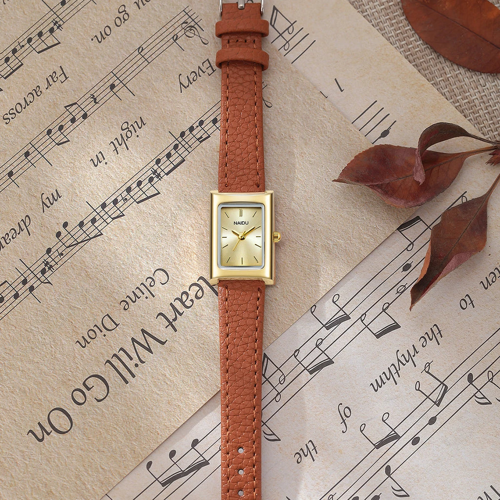 Women's Retro Rectangular Quartz Watch | Leather Band Women's Quartz Watch Nixie
