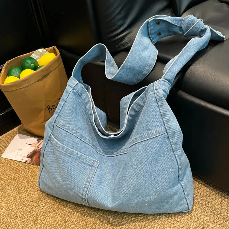 Large Canvas Denim Crossbody Tote Bag – Women's Shoulder Bag Crossbody Tote Bag Nixie