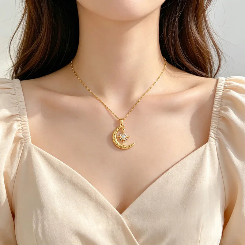 Star Moon Pendant Necklace | Gold Stainless Steel Choker Women Pendant Necklace Nixie
