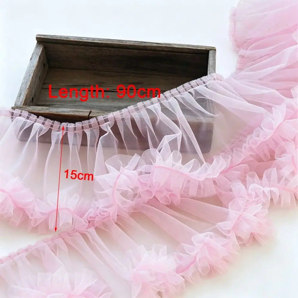 Pleated Tulle Lace Trim 15x90cm – Fluffy Mesh Ribbon for DIY Lace Fabric Trim Nixie