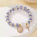 Blue & White Porcelain Ceramic Pearl Bracelet – Vintage Elastic Beaded Bracelet Nixie Blue