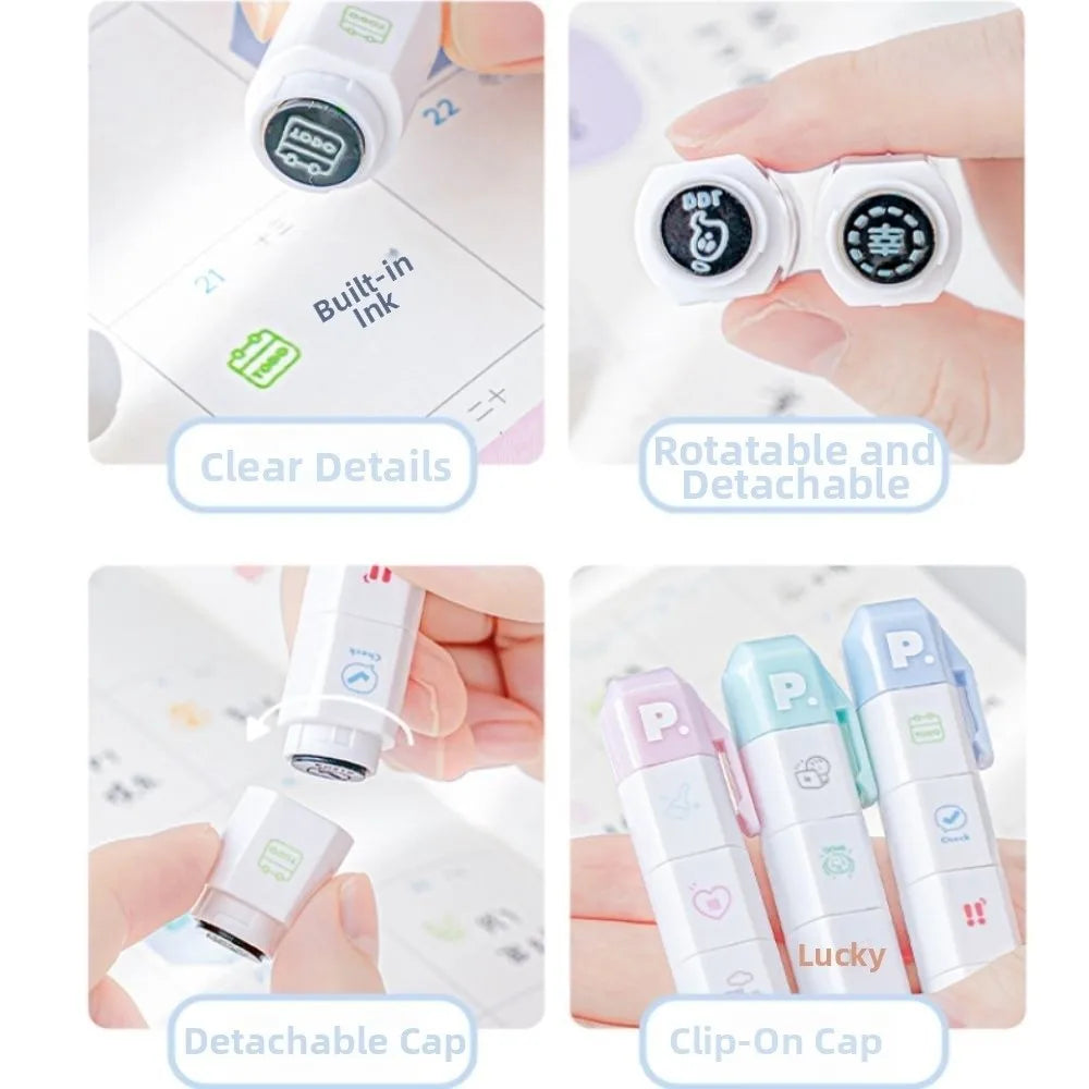 Cartoon Self-Ink Stamp Pen – 6 Patterns Kids Diary Seal Self-Ink Stamp Pen Nixie