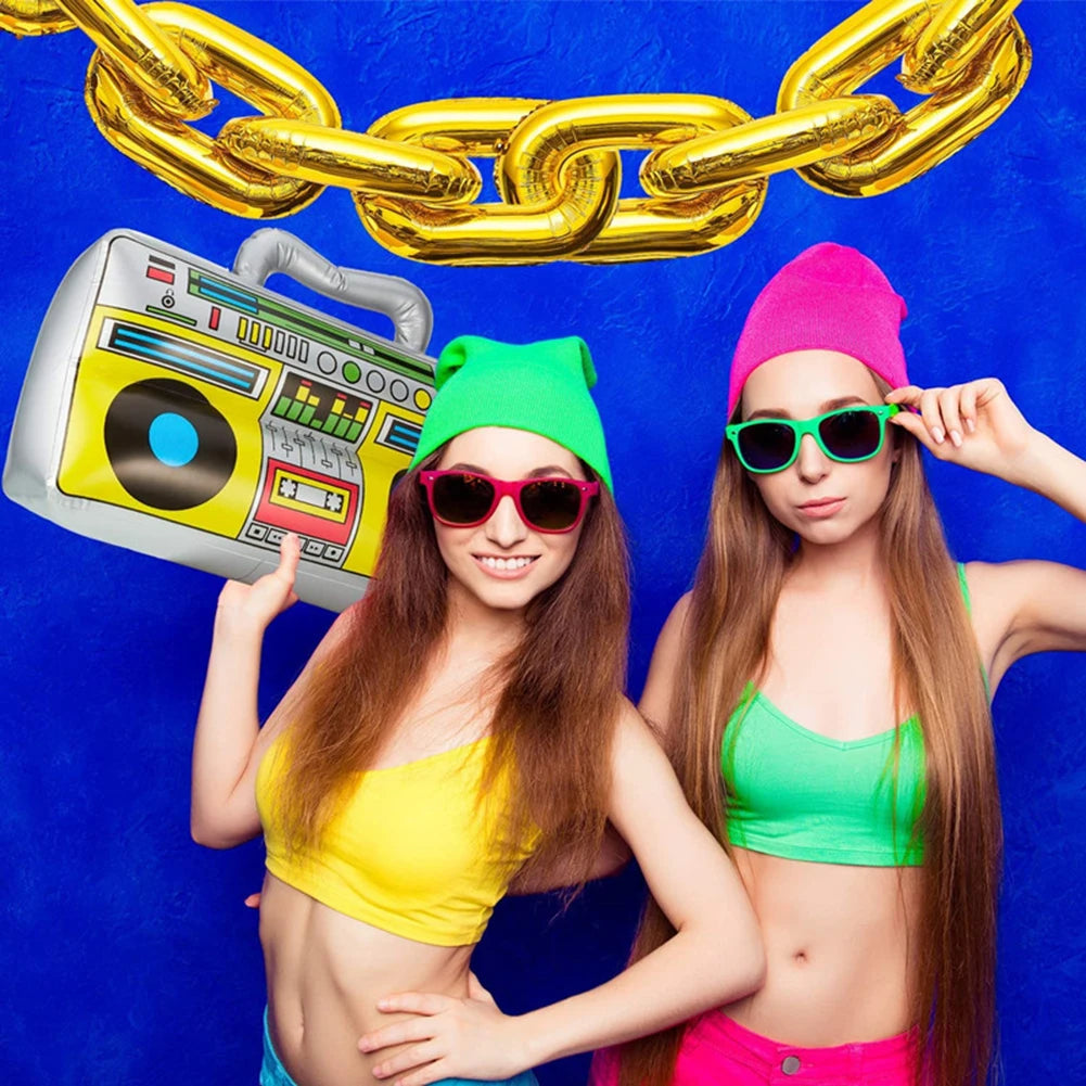 80s 90s Party Inflatable Boombox, Retro Phone & Gold Chains Inflatable Party Props Nixie