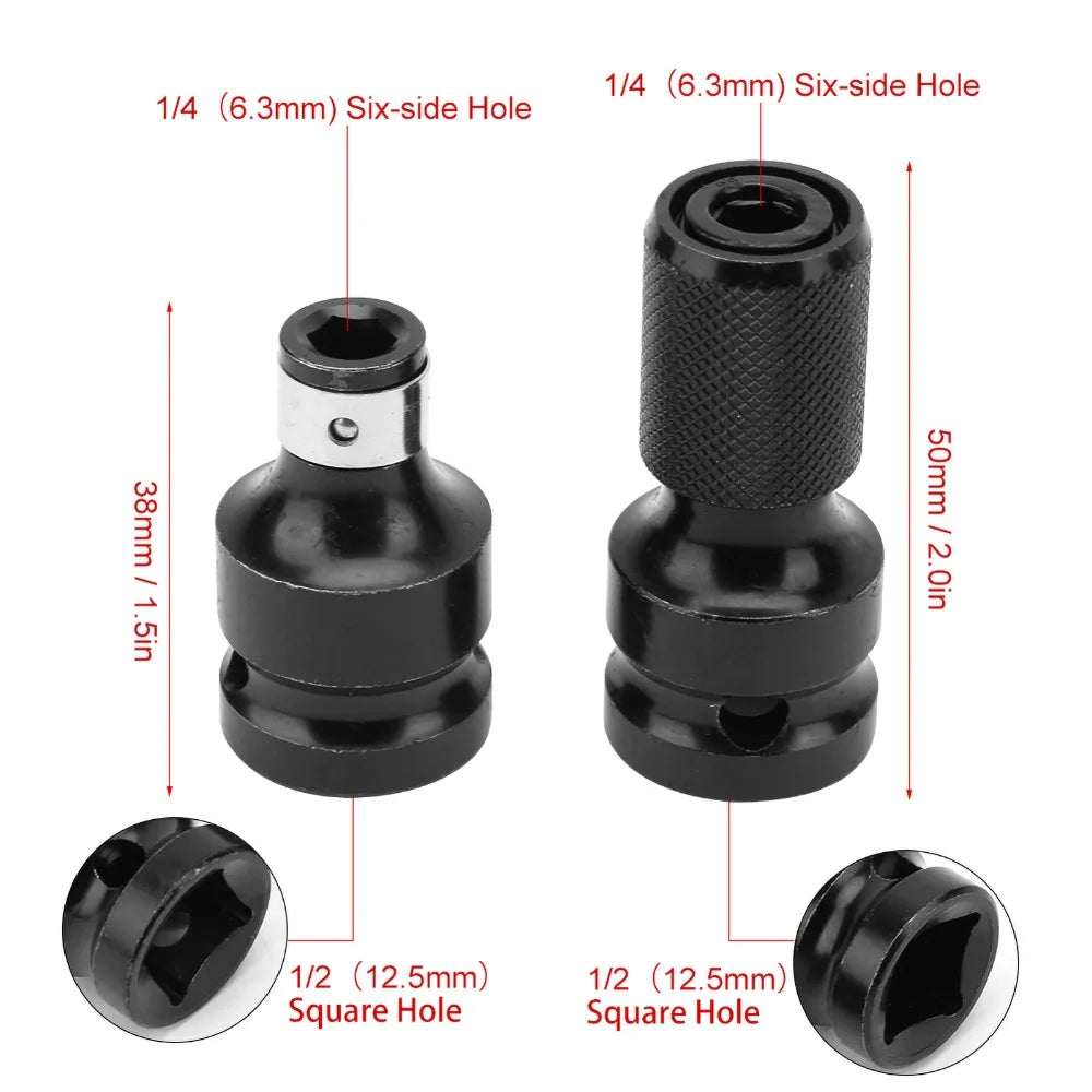 2pcs 1/2 to 1/4" Hex Telescopic Quick Release Adapter Set