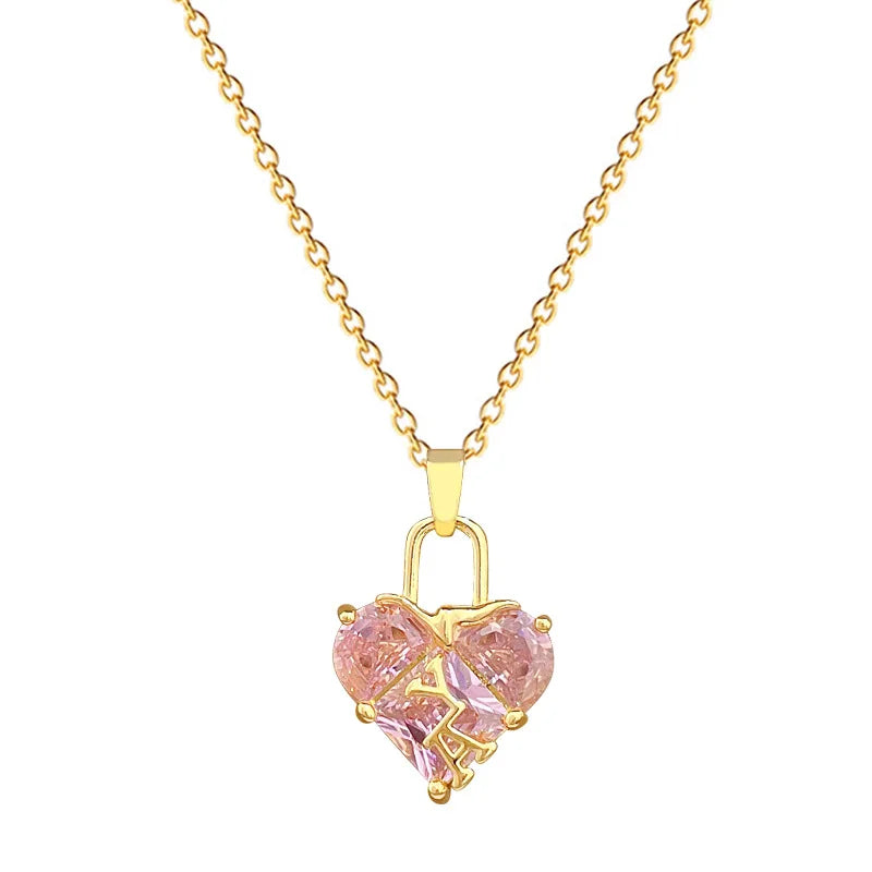 Heart Lock Pendant Choker Necklace | Gold Stainless Steel Pendant Choker Necklace Nixie