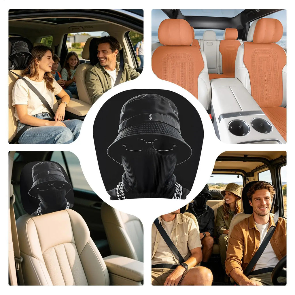 Hip-Hop Masked Figure Car Headrest Cover Funny Pillowcase Car Headrest Cover Nixie