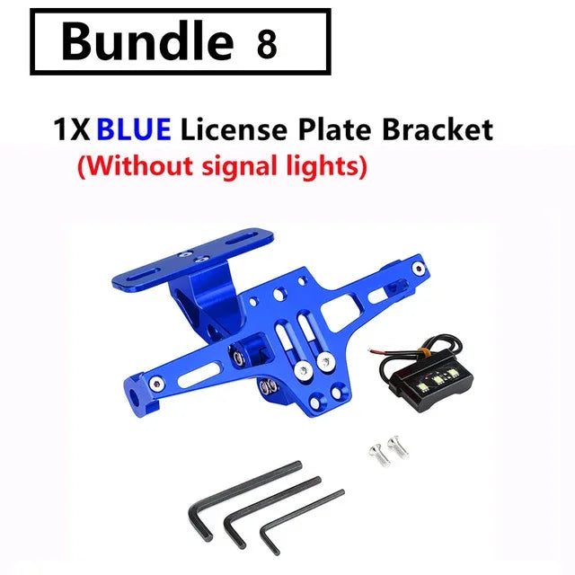 Universal Motorcycle License Plate Holder Bracket with LED Light License Plate Bracket Nixie Blue