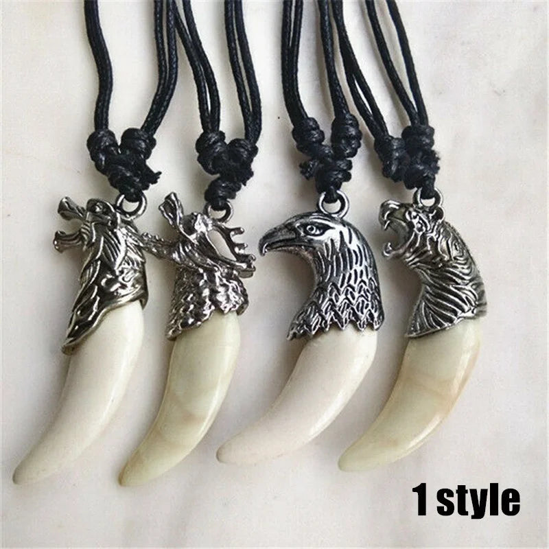 4Pcs Punk Fang Amulet Necklace Set – Eagle Wolf Leopard Pendants Pendant Necklace Set Nixie 4Pcs-Mix-1