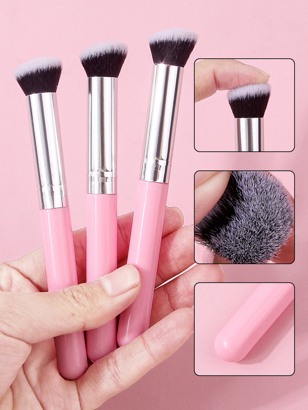 Round Head Blush, Concealer & Highlighter Brush Set of 3 Makeup Brush Set Nixie