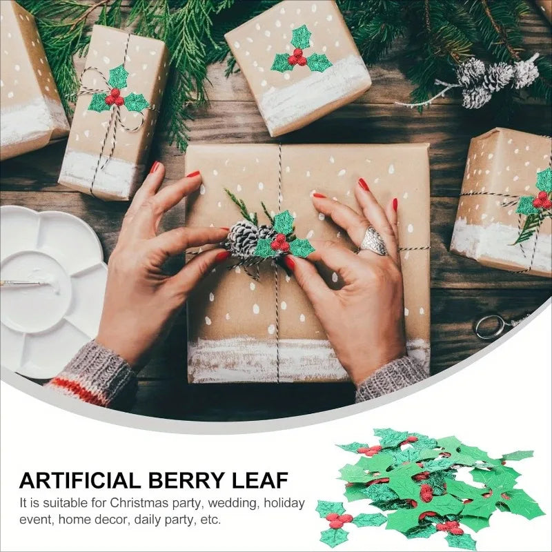 50PCS Holly Berry Sprigs Christmas DIY Craft Decor Green Gold Silver Craft Embellishments Nixie