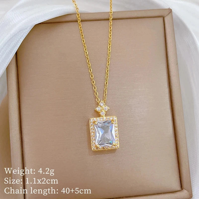 Women's Square Pendant Necklace – Gold Stainless Steel Chain Pendant Necklace Nixie XL2606-396