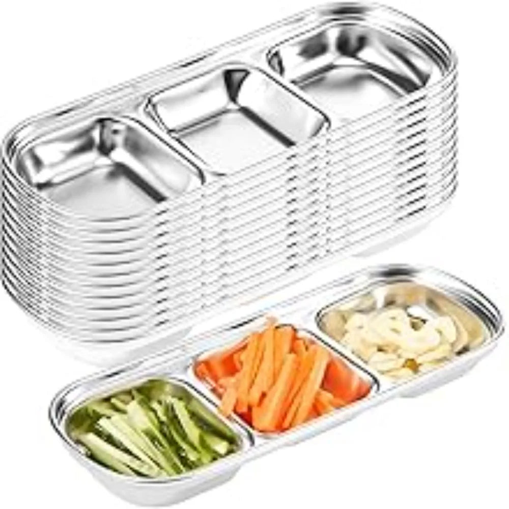 3-Compartment Stainless Steel Condiment Dip Bowls – BBQ Condiment Dip Dish Nixie