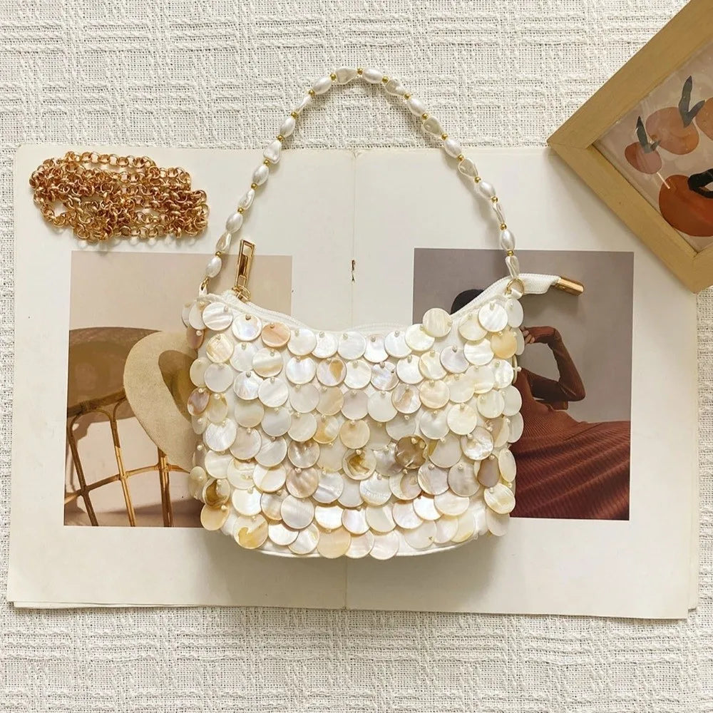 Woven Seashell Crossbody Bag | Beaded Mermaid Style Purse Crossbody Shoulder Bag Nixie