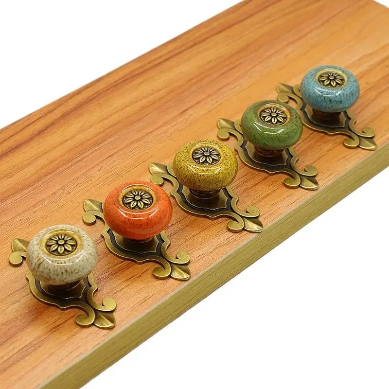 Antique Bronze Ceramic Flower Cabinet Knob | Ethnic Style Cabinet Drawer Knob Nixie