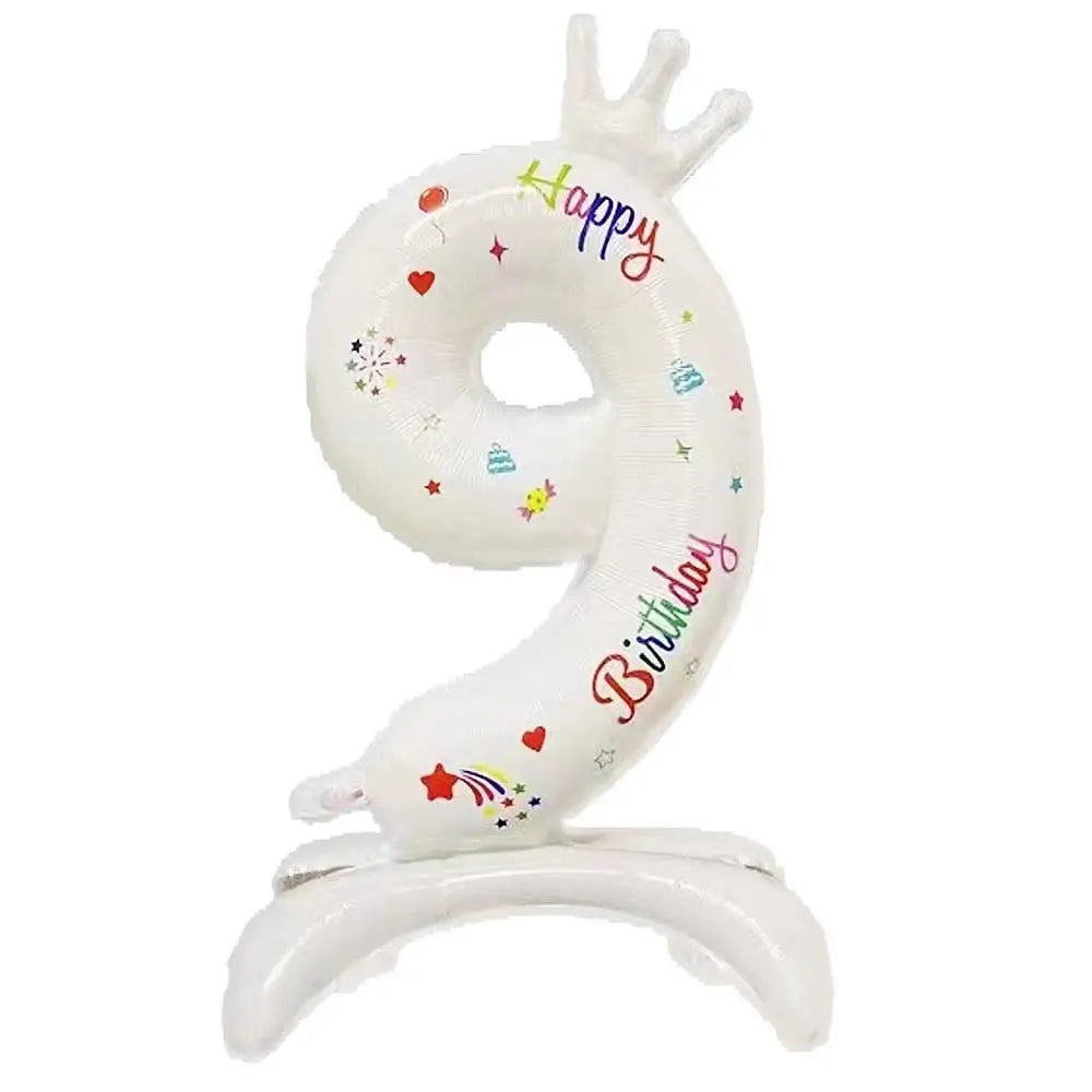 32" White Crown Number Foil Balloon – Birthday Party Decor Party Balloon Nixie 9 32inch