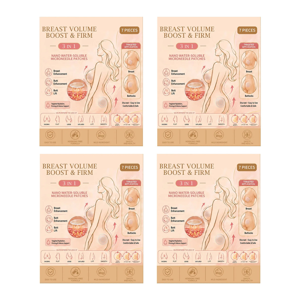 3-in-1 Bust & Hip Microneedle Patches – Hyaluronic Acid Collagen Body Microneedle Patches Nixie 4pcs