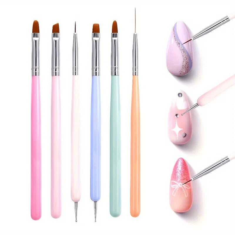 6-Piece Nail Art Brush Set – Gel, Dotting & Carving Pens Nail Art Brush Set Nixie